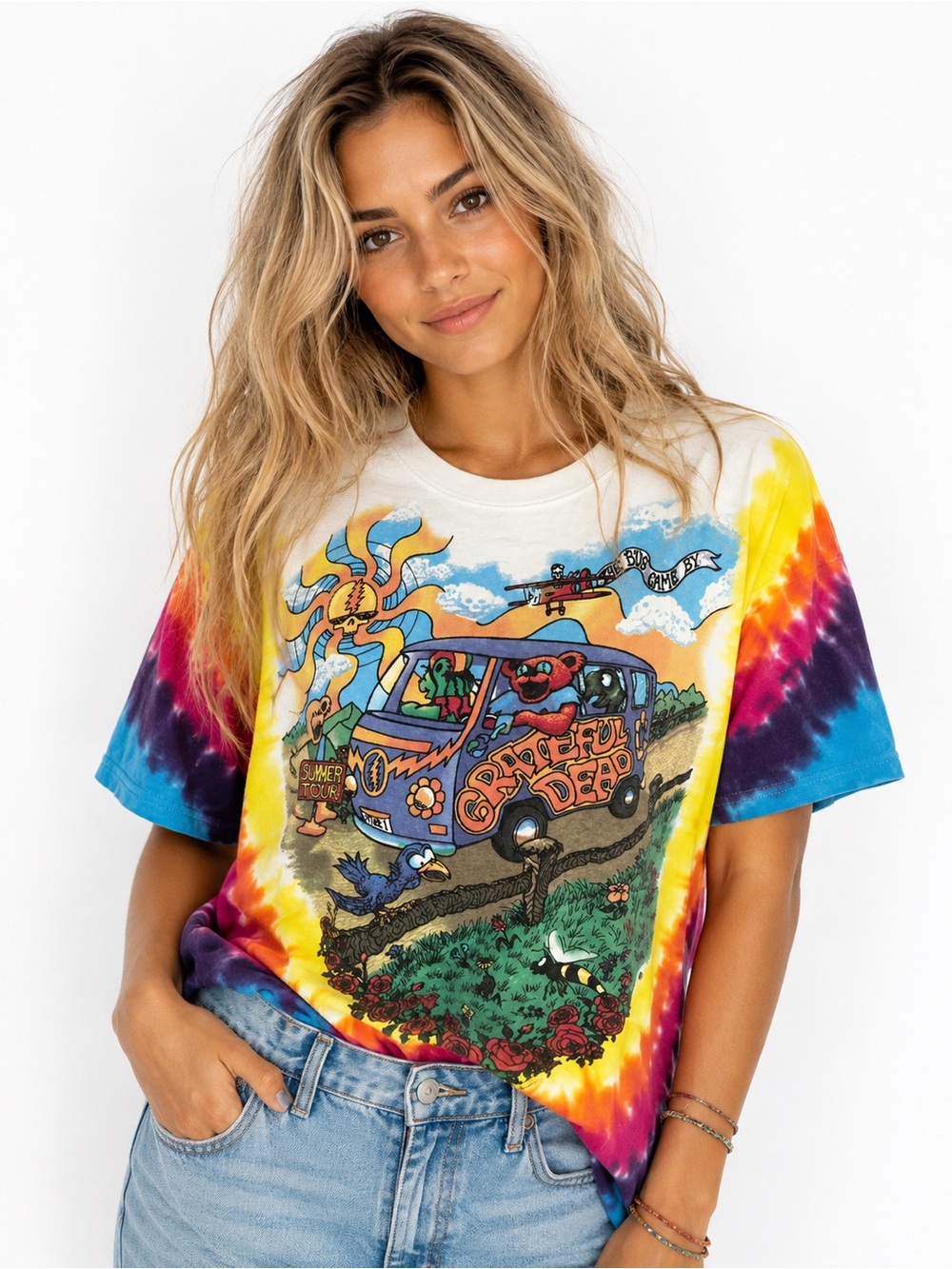Grateful Dead Summer Tour 1994 Tie Dye Double Sided Liquid Blue T Shirt Large